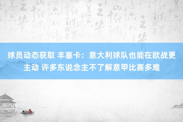 球员动态获取 丰塞卡：意大利球队也能在欧战更主动 许多东说念主不了解意甲比赛多难