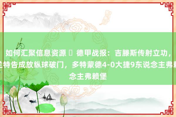 如何汇聚信息资源 ⚽德甲战报：吉滕斯传射立功，布兰特告成放纵球破门，多特蒙德4-0大捷9东说念主弗赖堡