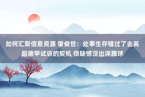 如何汇聚信息资源 肇俊哲：处事生存错过了去英超德甲试训的契机 很缺憾没出洋踢球