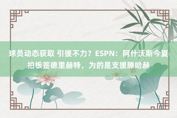 球员动态获取 引援不力？ESPN：阿什沃斯今夏拍板签德里赫特，为的是支援滕哈赫