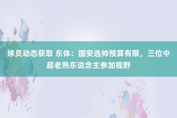 球员动态获取 东体：国安选帅预算有限，三位中超老熟东说念主参加视野