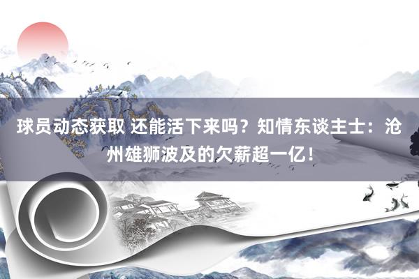 球员动态获取 还能活下来吗？知情东谈主士：沧州雄狮波及的欠薪超一亿！