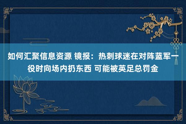 如何汇聚信息资源 镜报：热刺球迷在对阵蓝军一役时向场内扔东西 可能被英足总罚金